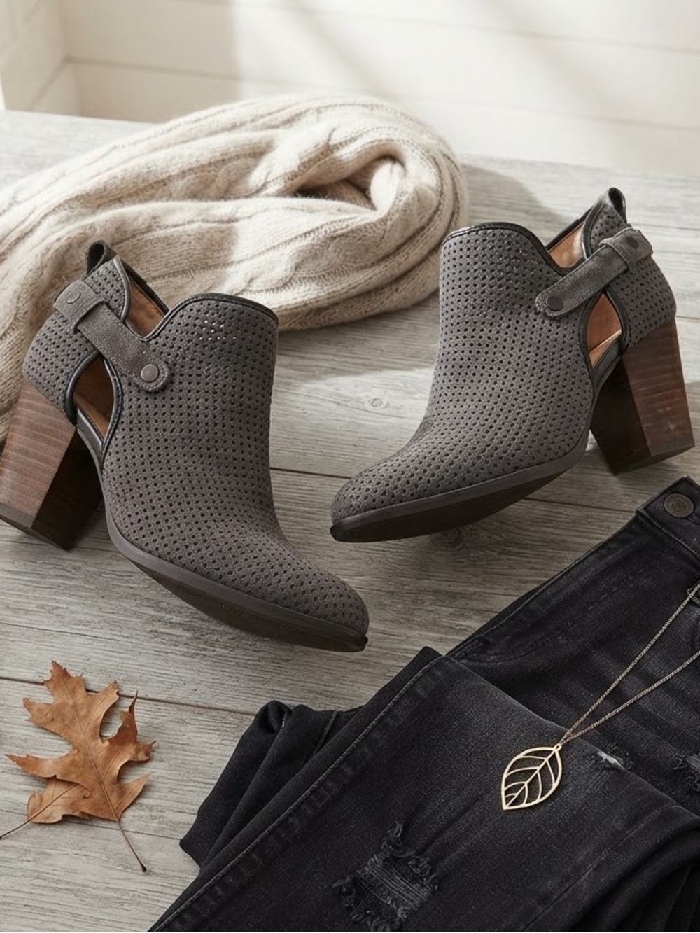 Franco Sarto Gray Perforated Suede Ankle Booties